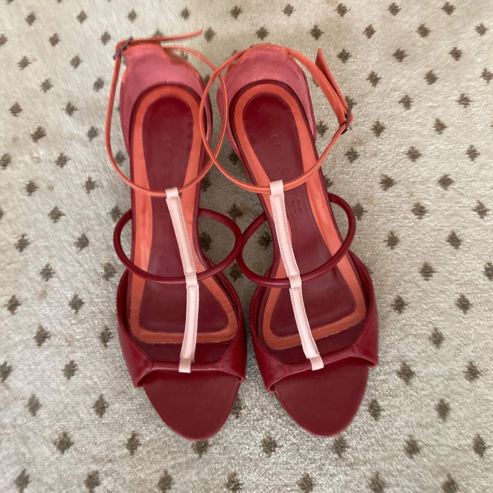 All Leather Elegant Red Strappy Women's Sandals